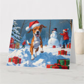 Basenji Hund spielen in der Schnee-Winter-Szene Karte (Vorderseite)