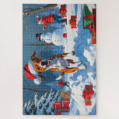 Basenji Hund spielen in der Schnee-Winter-Szene Puzzle (Vertikal)