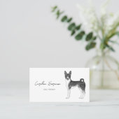 Basenji-Hund Zeichne in Schwarz-Weiß-Minimalistisc Visitenkarte (Stehend Vorderseite)