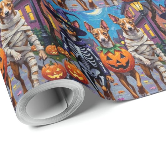 Basenji-Hunde-Trick-oder-Treating Halloween-Kostüm Geschenkpapier (Rolleneckpunkt)