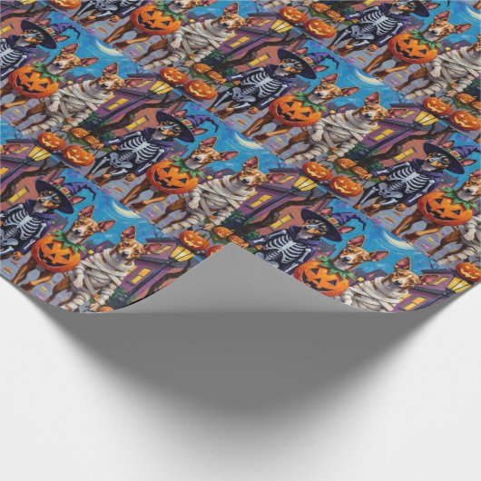 Basenji-Hunde-Trick-oder-Treating Halloween-Kostüm Geschenkpapier (Ecke)