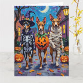 Basenji-Hunde-Trick-oder-Treating Halloween-Kostüm Karte (Gelbe Blume)