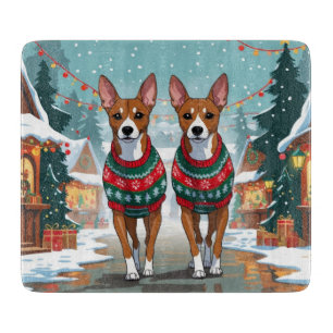 Basenji-Hunde Weihnachten Schnee Feiertag Schneidebrett