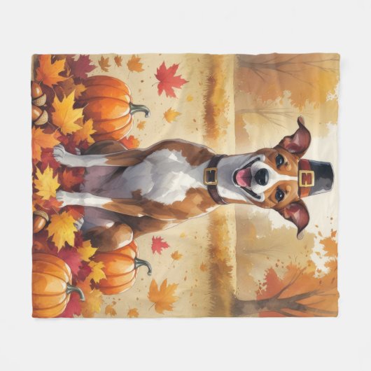 Basenji im Herbst hinterlässt Erntedank Art Fleecedecke (Vorderseite (Horizontal))