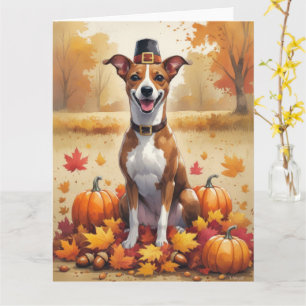 Basenji im Herbst hinterlässt Erntedank Art Karte