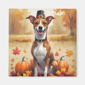 Basenji im Herbst hinterlässt Erntedank Art Magnet (Vorne)