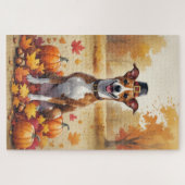 Basenji im Herbst hinterlässt Erntedank Art Puzzle (Horizontal)