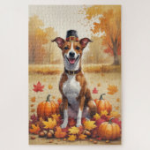 Basenji im Herbst hinterlässt Erntedank Art Puzzle (Vertikal)