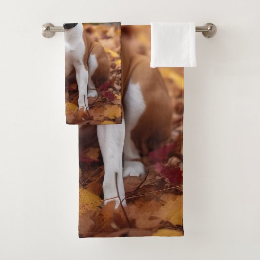 Basenji im Herbst Leaves Fall Inspiriert Badhandtuch Set (Insitu)