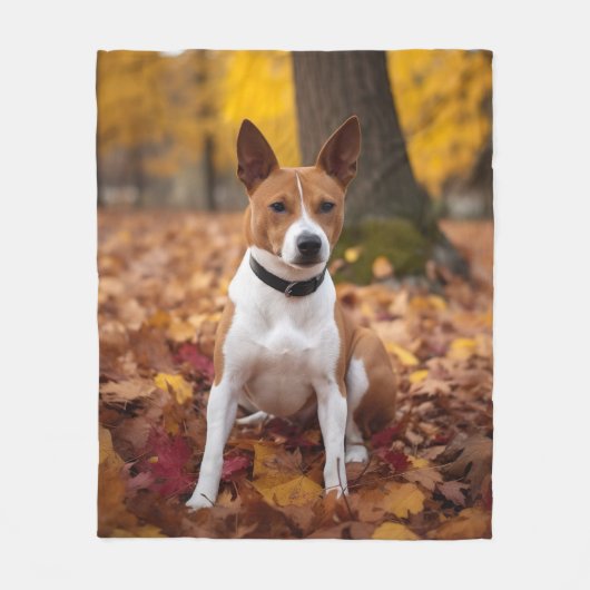 Basenji im Herbst Leaves Fall Inspiriert Fleecedecke (Vorderseite)