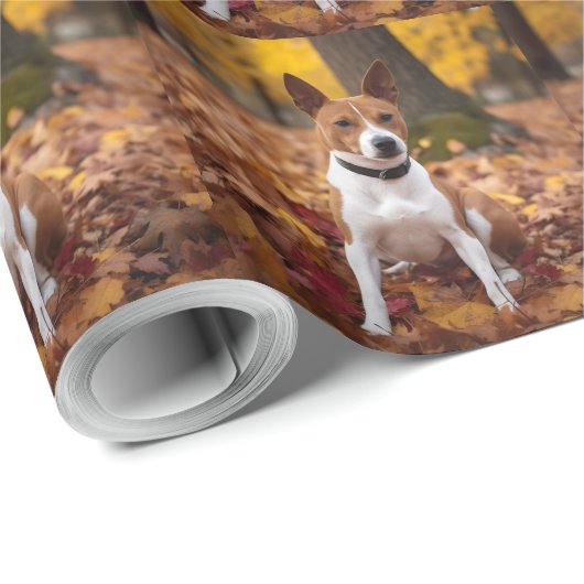 Basenji im Herbst Leaves Fall Inspiriert Geschenkpapier (Rolleneckpunkt)