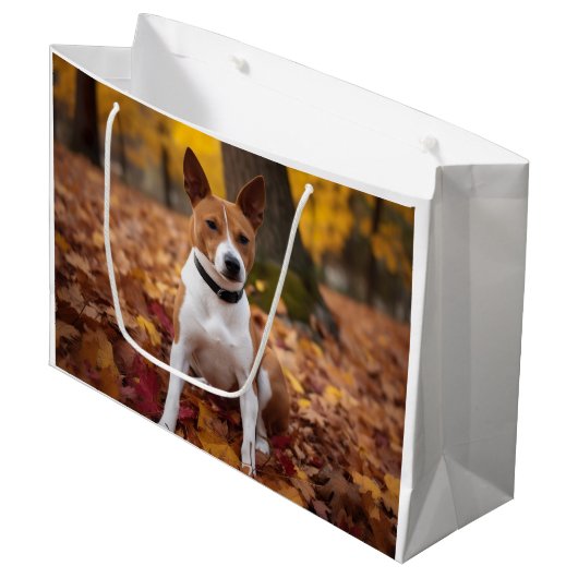 Basenji im Herbst Leaves Fall Inspiriert Große Geschenktüte (Vorderseite Schrägansicht)