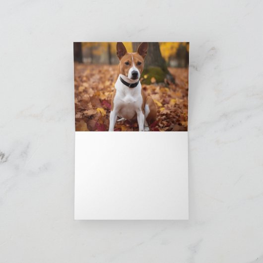 Basenji im Herbst Leaves Fall Inspiriert Karte (Innenseite)