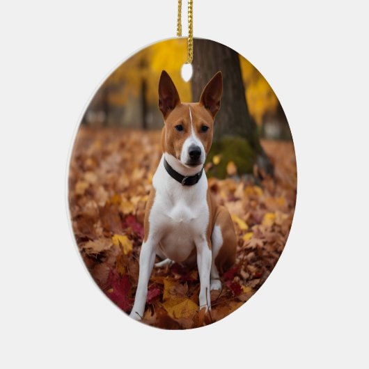 Basenji im Herbst Leaves Fall Inspiriert Keramik Ornament (Rechts)