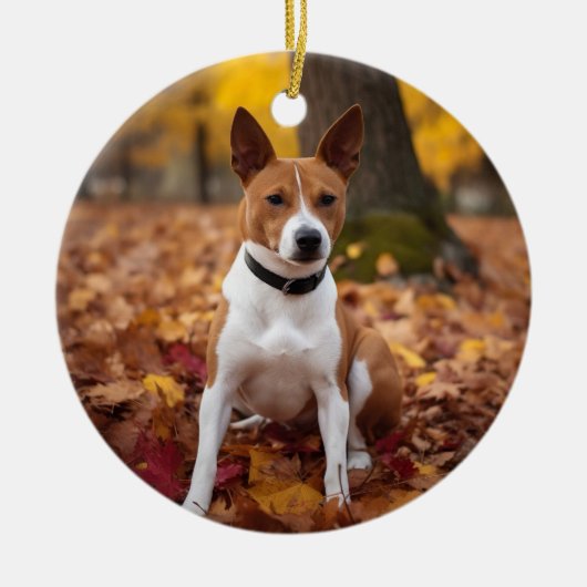 Basenji im Herbst Leaves Fall Inspiriert Keramik Ornament (Vorne)
