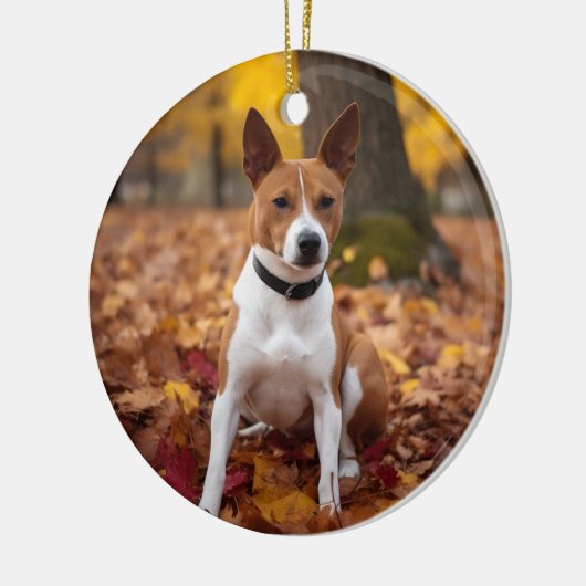 Basenji im Herbst Leaves Fall Inspiriert Keramik Ornament (Links)