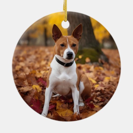 Basenji im Herbst Leaves Fall Inspiriert Keramik Ornament (Hinten)