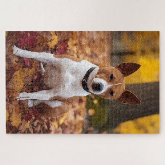 Basenji im Herbst Leaves Fall Inspiriert Puzzle (Horizontal)
