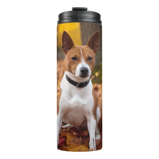 Basenji im Herbst Leaves Fall Inspiriert Thermosbecher (Vorderseite)