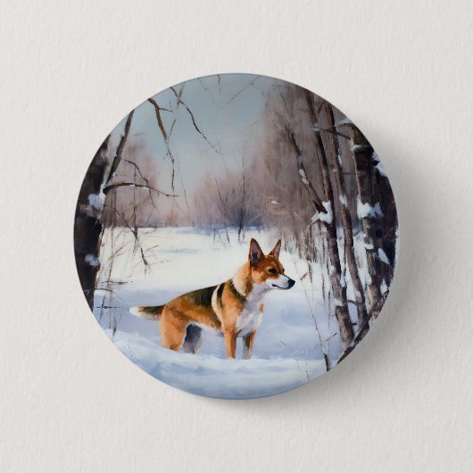 Basenji lassen es Schnee Weihnachten Button (Vorderseite)