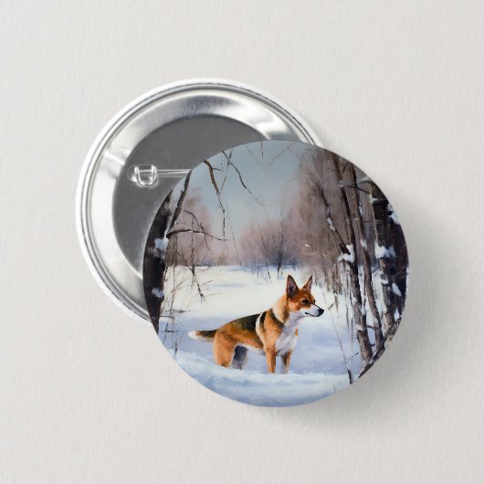 Basenji lassen es Schnee Weihnachten Button (Vorne & Hinten)