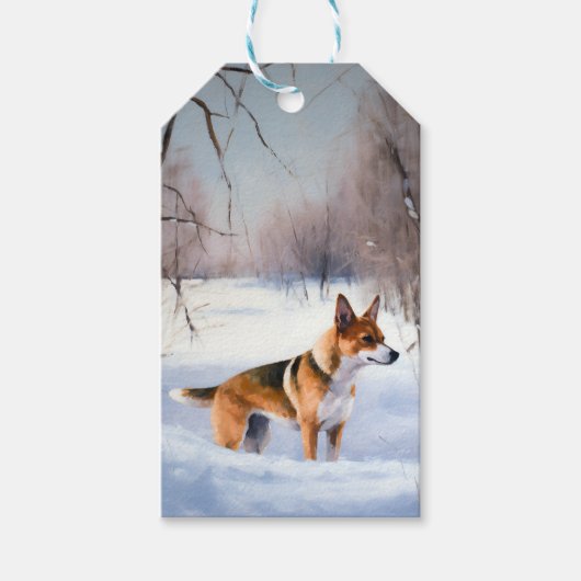 Basenji lassen es Schnee Weihnachten Geschenkanhänger (Vorderseite)