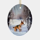 Basenji lassen es Schnee Weihnachten Keramik Ornament (Rechts)