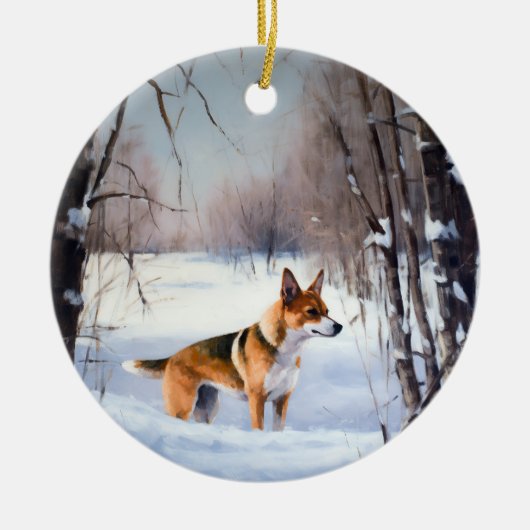 Basenji lassen es Schnee Weihnachten Keramik Ornament (Vorne)