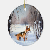 Basenji lassen es Schnee Weihnachten Keramik Ornament (Links)