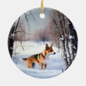 Basenji lassen es Schnee Weihnachten Keramik Ornament (Hinten)