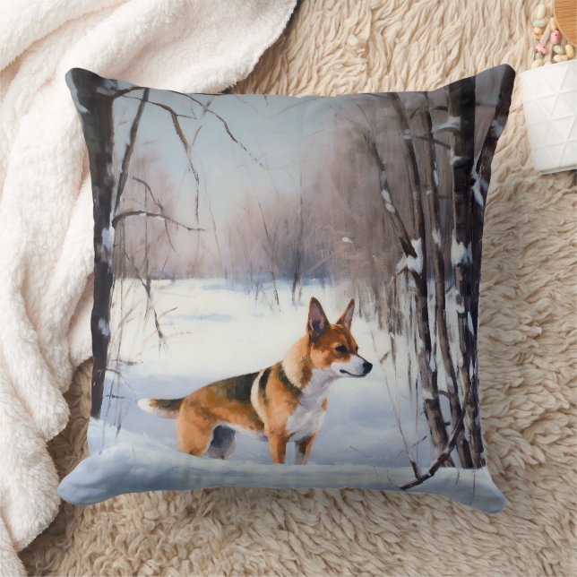 Basenji lassen es Schnee Weihnachten Kissen (Decke)