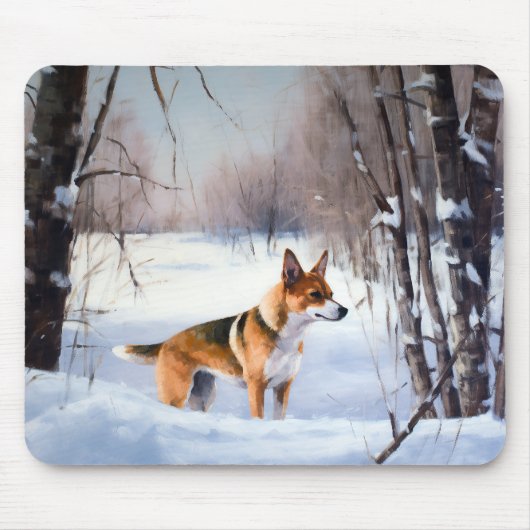 Basenji lassen es Schnee Weihnachten Mousepad (Vorne)