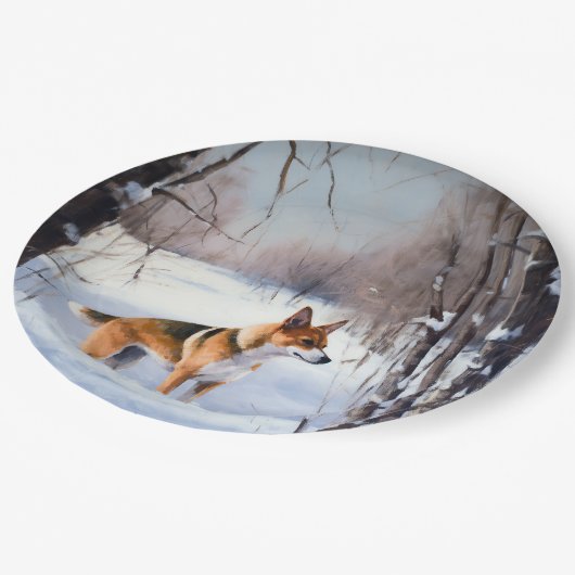 Basenji lassen es Schnee Weihnachten Pappteller (Schrägansicht)