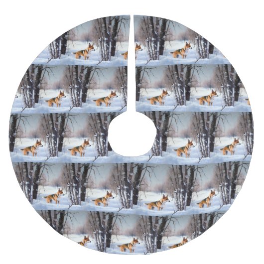 Basenji lassen es Schnee Weihnachten Polyester Weihnachtsbaumdecke (Vorderseite)