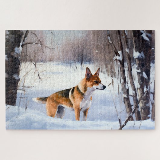 Basenji lassen es Schnee Weihnachten Puzzle (Horizontal)