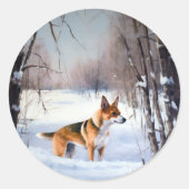 Basenji lassen es Schnee Weihnachten Runder Aufkleber (Vorderseite)