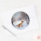 Basenji lassen es Schnee Weihnachten Runder Aufkleber (Umschlag)