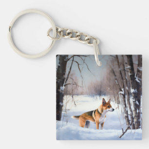 Basenji lassen es Schnee Weihnachten Schlüsselanhänger