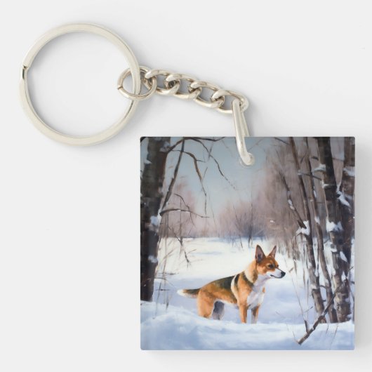 Basenji lassen es Schnee Weihnachten Schlüsselanhänger (Vorderseite)