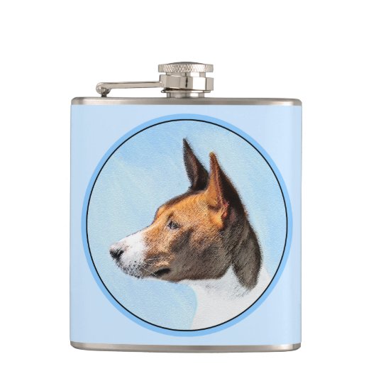 Basenji Malerei - Niedliche Originalkunst Flachmann (Vorderseite)