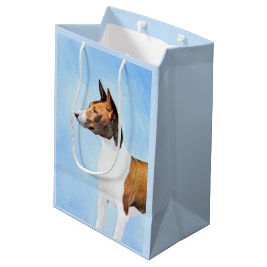 Basenji Malerei - Niedliche Originalkunst Mittlere Geschenktüte (Rückseite Schrägansicht)