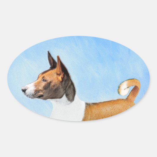 Basenji Malerei - Niedliche Originalkunst Ovaler Aufkleber (Vorderseite)