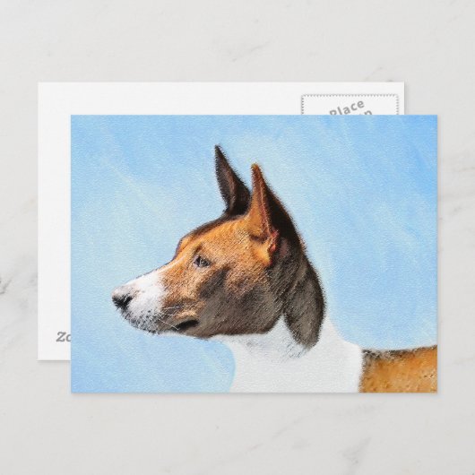 Basenji Malerei - Niedliche Originalkunst Postkarte (Vorne/Hinten)