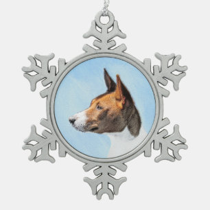 Basenji Malerei - Niedliche Originalkunst Schneeflocken Zinn-Ornament
