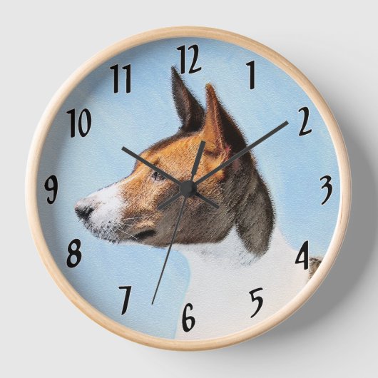 Basenji Malerei - Niedliche Originalkunst Uhr (Vorderseite)