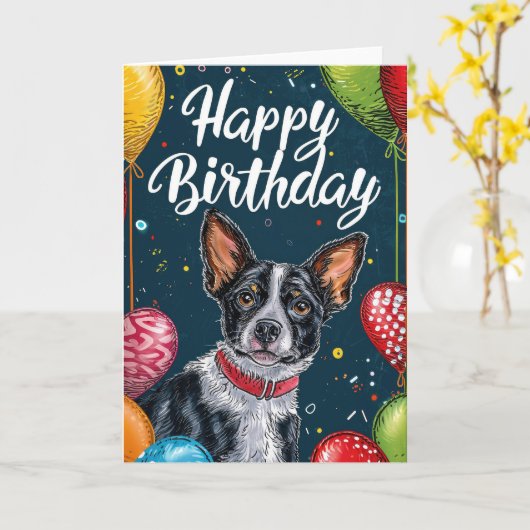 Basenji mit Balloons Geburtstag Karte (Gelbe Blume)