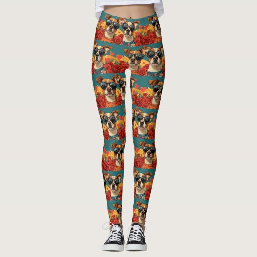 Basenji mit Herz-Rose Valentinstag Leggings (Vorderseite)