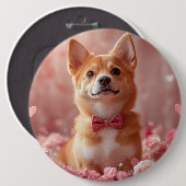 Basenji mit Rose - Valentinstag Button (Vorne & Hinten)