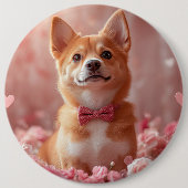 Basenji mit Rose - Valentinstag Button (Vorderseite)