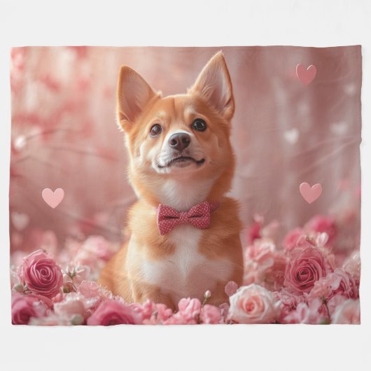 Basenji mit Rose - Valentinstag Fleecedecke (Vorderseite (Horizontal))